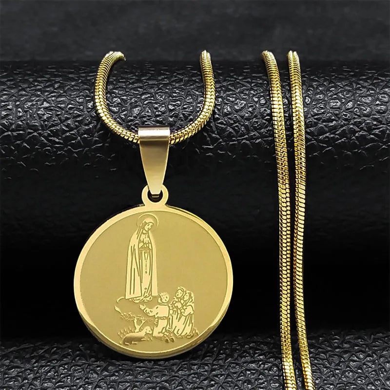 Vierge Marie pendentif croyant collier pour femmes en acier inoxydable religieux catholique clavicule chaîne colliers ras du cou bijoux N2056