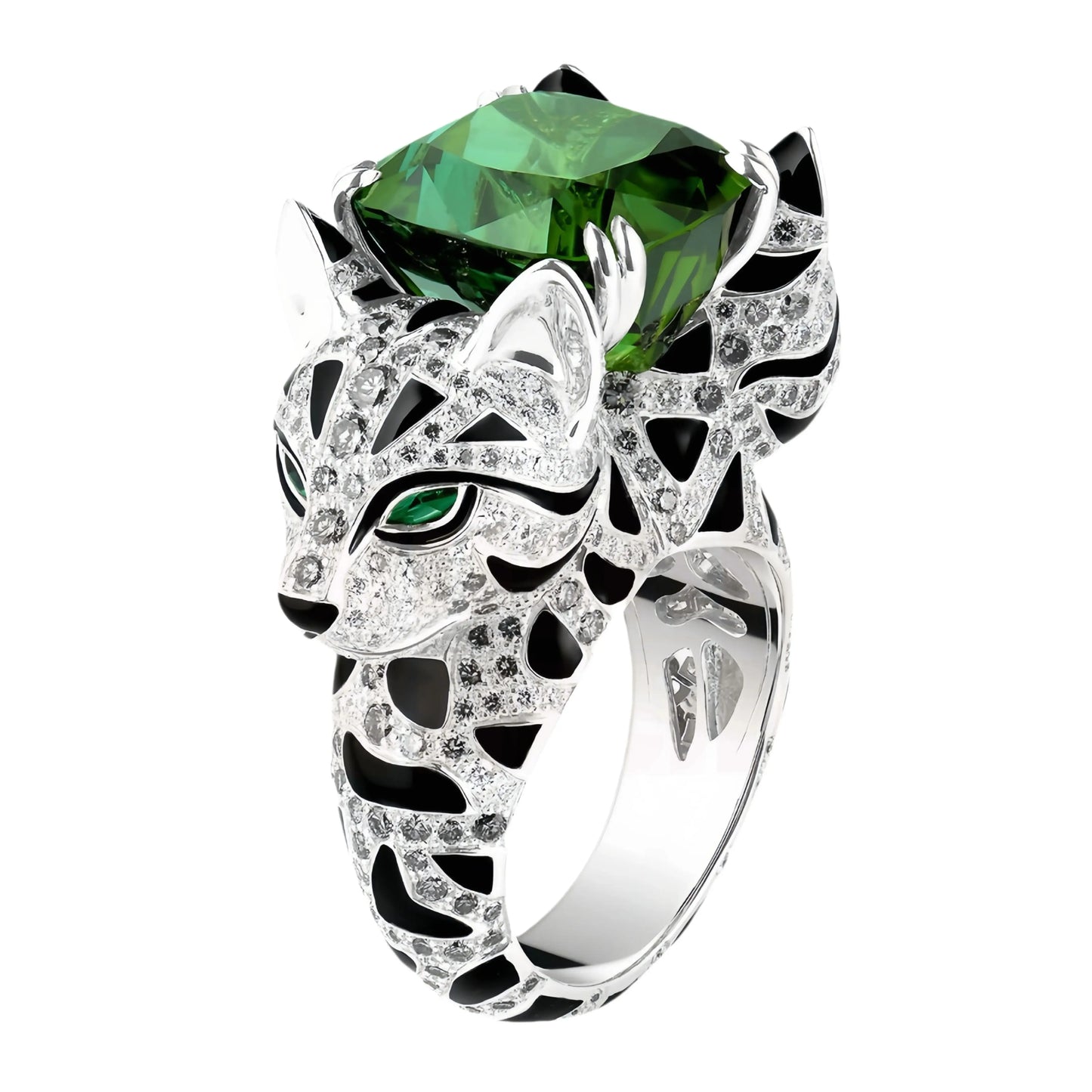 Bague Femme Argent Sterling 925 Émeraude et Diamant Haute Teneur en Carbone Design Léopard Or