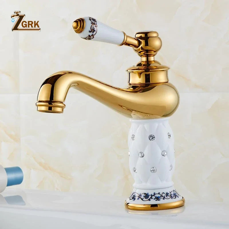 ZGRK robinets de lavabo diamant or robinet de salle de bains mitigeur à poignée unique mélangeur d'eau chaude et froide grue bain robinet mitigeur en laiton
