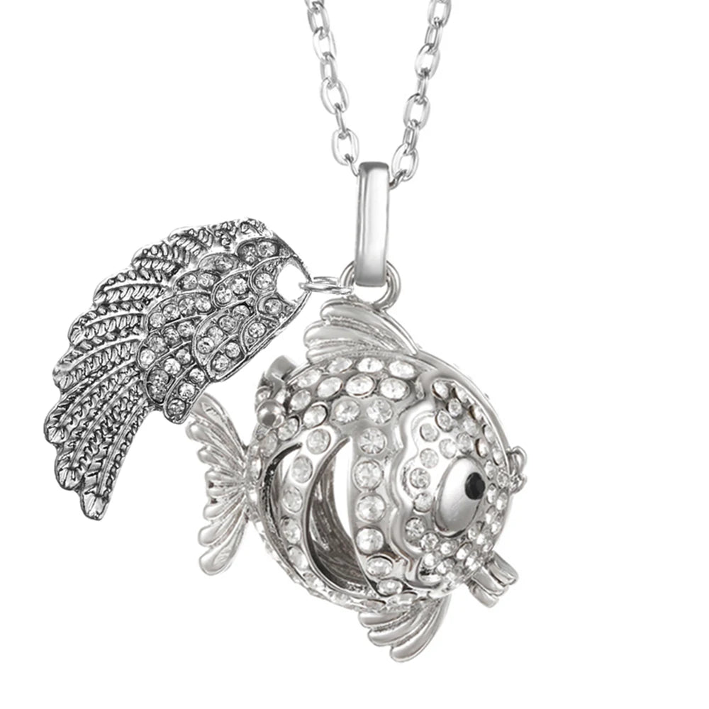 Collier Bola Mexique avec ailes d'ange, arbre de vie – diffuseur d'huile essentielle aromathérapie, pendentif parfumé pour femme, idée cadeau raffinée.