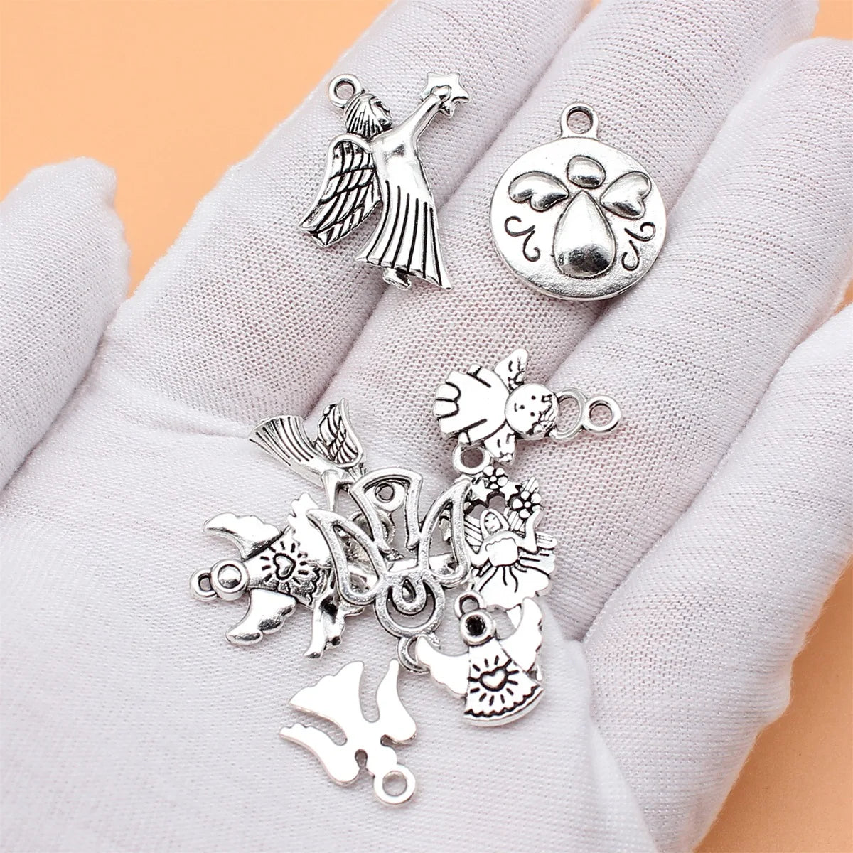 Collection de breloques d'ange en argent antique, document de bricolage, bijoux exécutifs, 10 styles, 1 pièce, 10 pièces