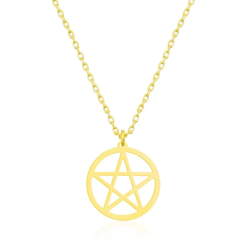 Collier Pentacle étoile pour femmes, bijoux en acier inoxydable, pendentif géométrique minimaliste, ras du cou