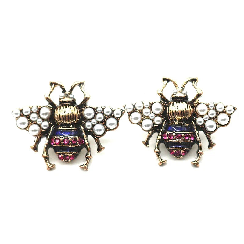 Boucles d'Oreilles en Clip pour Femme, Incrustation d'Insectes, Perle, ix