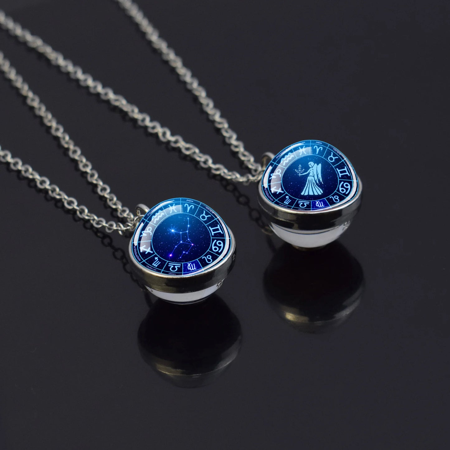Pendentif boule de verre double face pour femme, signes du zodiaque, équiprésidence, 12 constellations, planète, bélier, lion, vierge, bijoux, cadeau