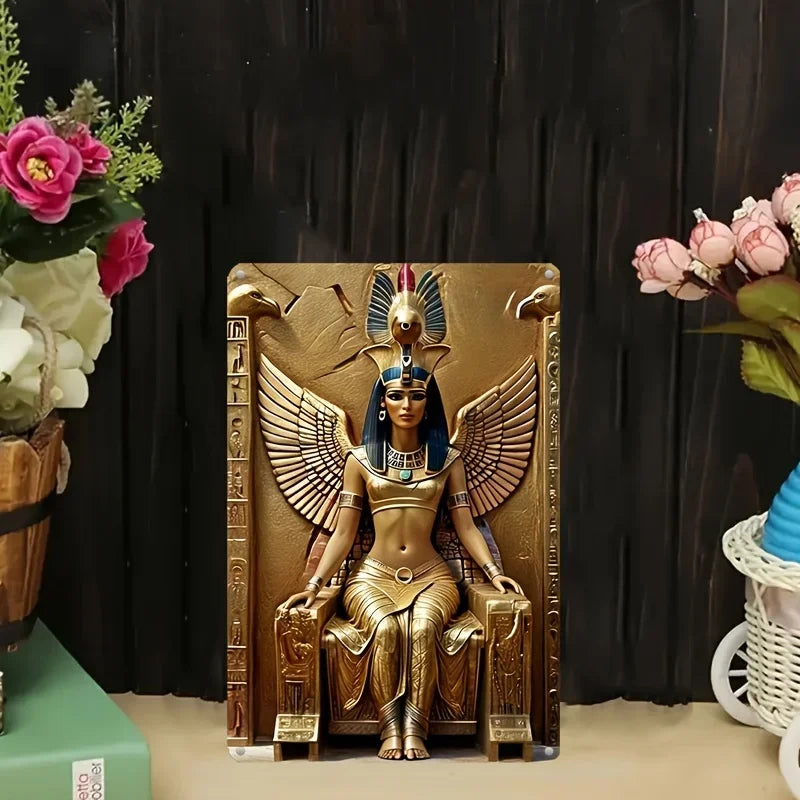 Magnifique panneau métallique ailes de la déesse égyptienne Isis – Art mural résistant aux intempéries imprimé UV pour toute zone intérieure ou extérieure