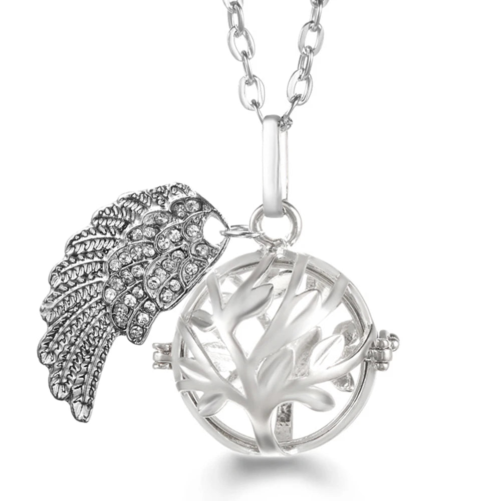 Collier Bola Mexique avec ailes d'ange, arbre de vie – diffuseur d'huile essentielle aromathérapie, pendentif parfumé pour femme, idée cadeau raffinée.