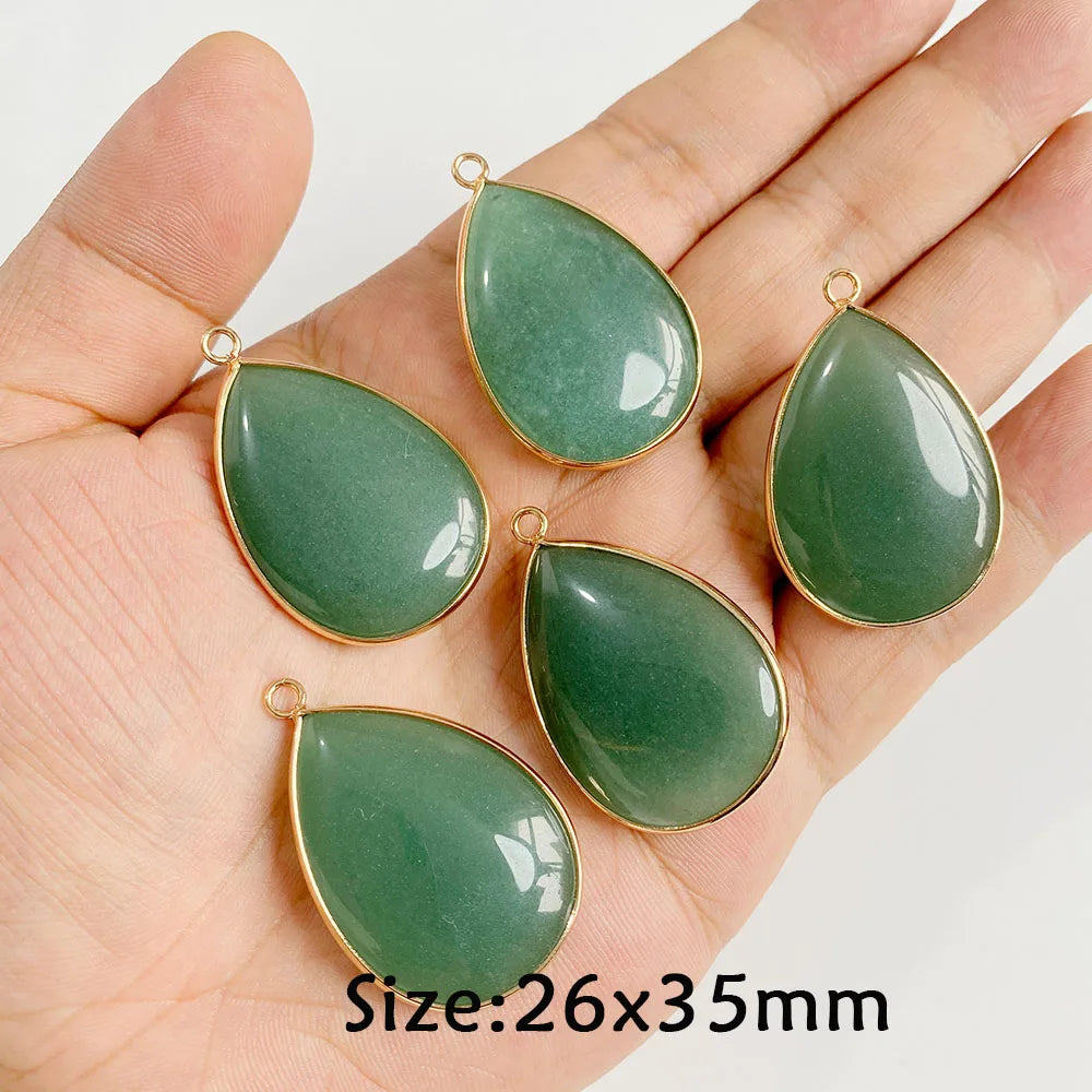 Pendentif en Pierre Naturelle Aventurine Verte, Perles de Jades de Guérison, Breloques Porte-Bonheur, Bijoux de Bricolage pour Femme et Homme, 2 Pièces