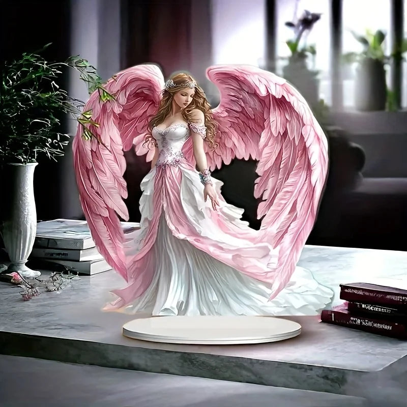Ailes d'ange en acrylique bohème plates 2D/Statue de gardien avec Base/décoration de bureau multifonctionnelle