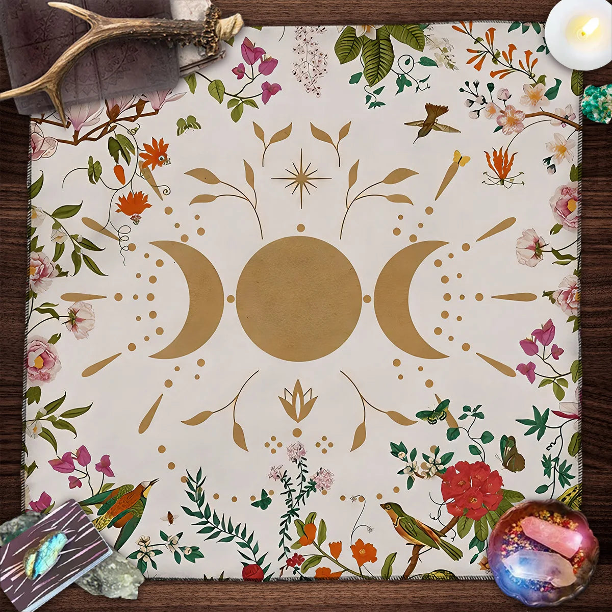 Nappe de carte de Tarot arbre de vie, nappe de plantes de Phase de lune pour Tarot de sorcière Wicca, tissu d'autel, tapis de carte de Divination