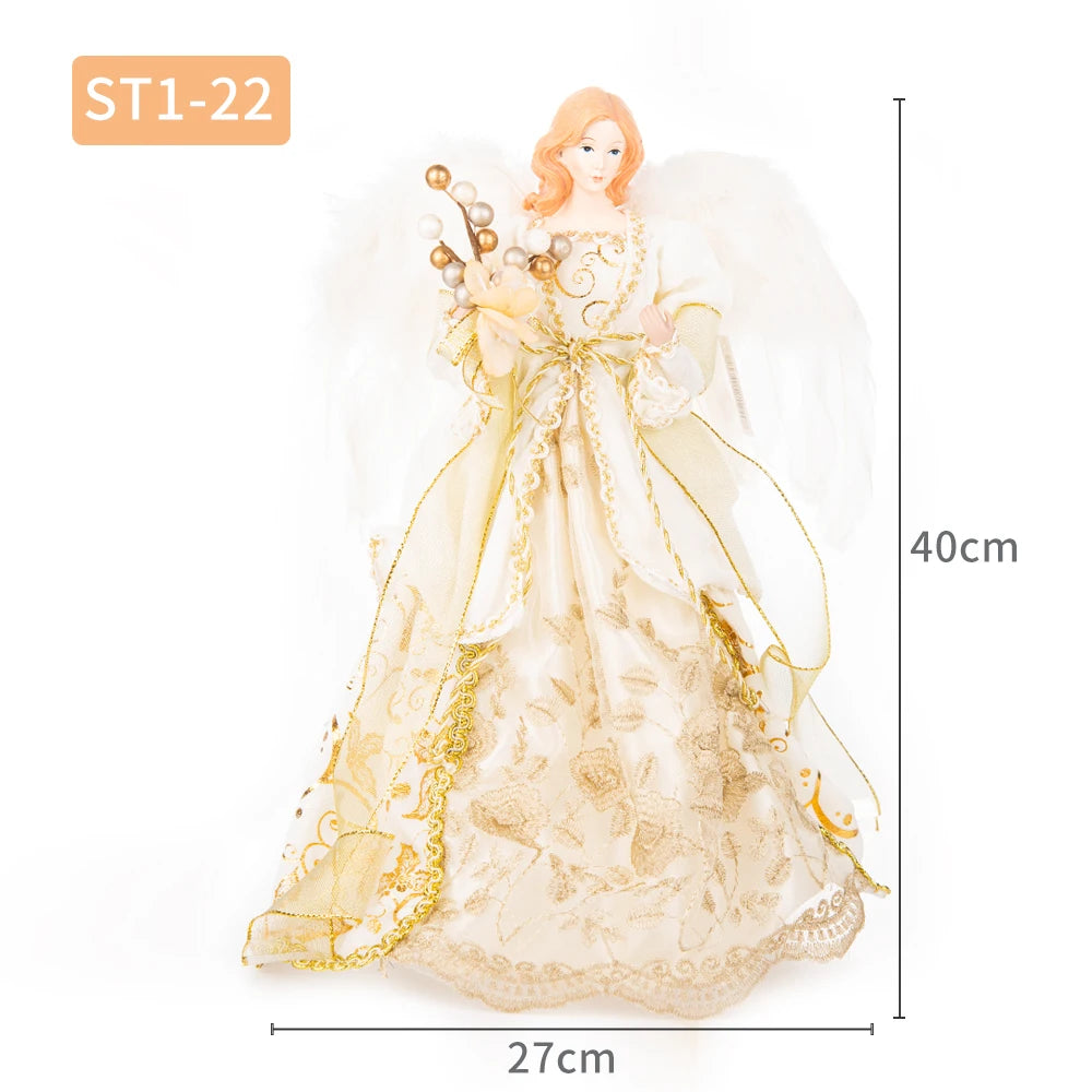 Ornements d'ange pour dessus d'arbre de noël, décoration d'arbre de noël en or, décors de noël en or pour jardin, cour, café, décor de bureau
