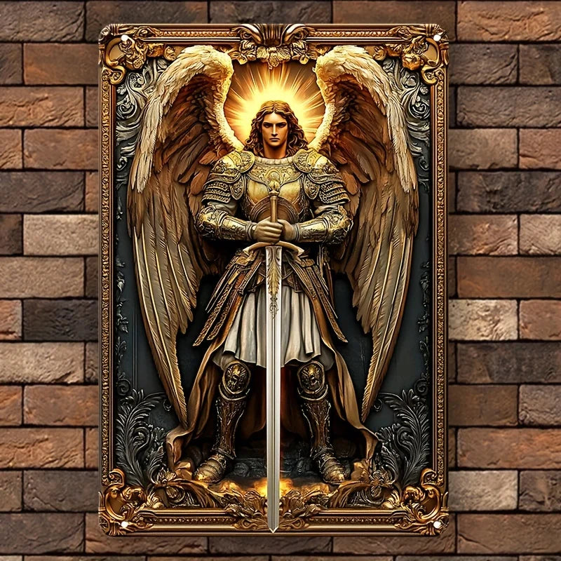 Plaque murale décorative en aluminium de style Boho Angel, 7.87x11.81 po, art de l'archange en relief OJ, maison, salon