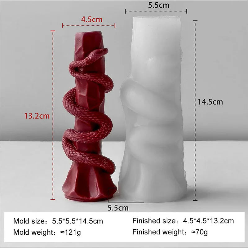Moule en silicone pour bougie pilier serpent en relief – création artisanale et aromatique Halloween