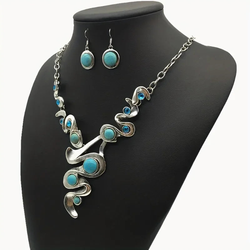Tendance Vintage 2 pièces/ensemble, ensemble de Style ethnique à la mode, collier et boucles d'oreilles en zircone, ensemble de bijoux de vacances personnalisés bohème