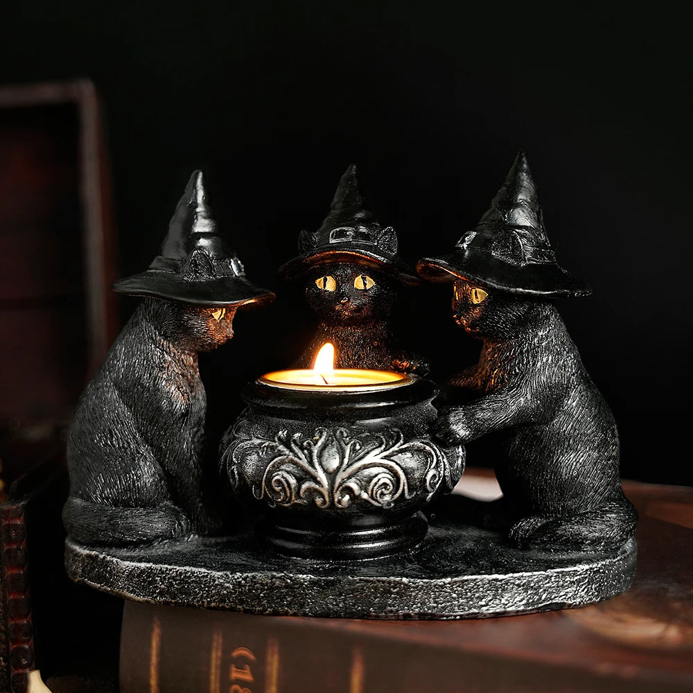 Bougeoir en résine de chat de sorcière, décoration d'Halloween, artisanat de vacances, décoration de la maison, 1 PC