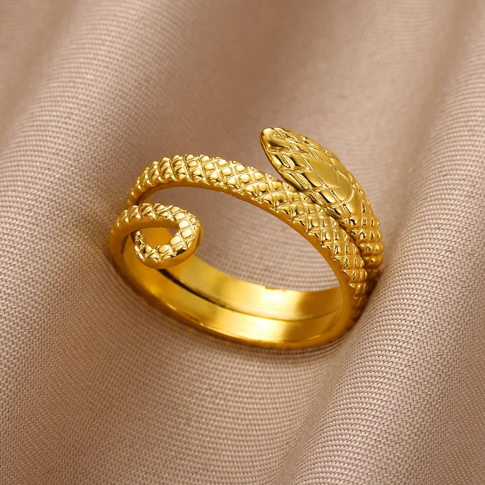Bague Serpent Réglable en Acier Inoxydable Plaqué Or 316L – Style Gothique Vintage Unisexe