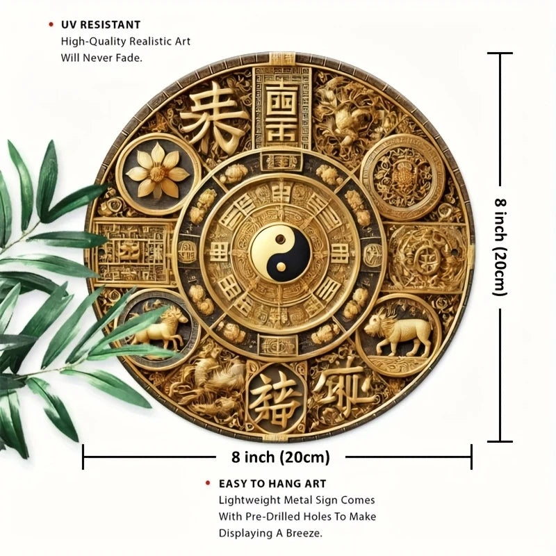 Badge de prospérité plat 2D 8 pouces, Gossip Lucky Feng Shui, planche en bois, puissance orientale mystique, accessoires de décoration de bureau, cadeaux pour séance photo