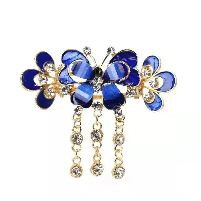 Zunderes-Épingle à cheveux avec pompon papillon pour femme, style ethnique rétro, petite pince crabe, vêtements de sauna, cadeau de bijoux élégants, accessoires à la mode