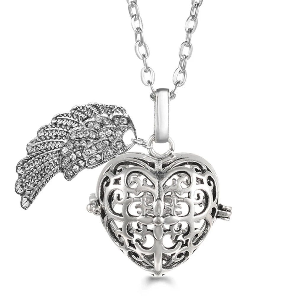 Collier Bola Mexique avec ailes d'ange, arbre de vie – diffuseur d'huile essentielle aromathérapie, pendentif parfumé pour femme, idée cadeau raffinée.