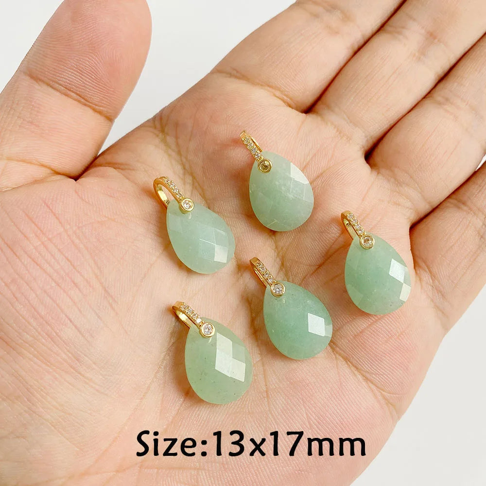 Pendentif en Pierre Naturelle Aventurine Verte, Perles de Jades de Guérison, Breloques Porte-Bonheur, Bijoux de Bricolage pour Femme et Homme, 2 Pièces