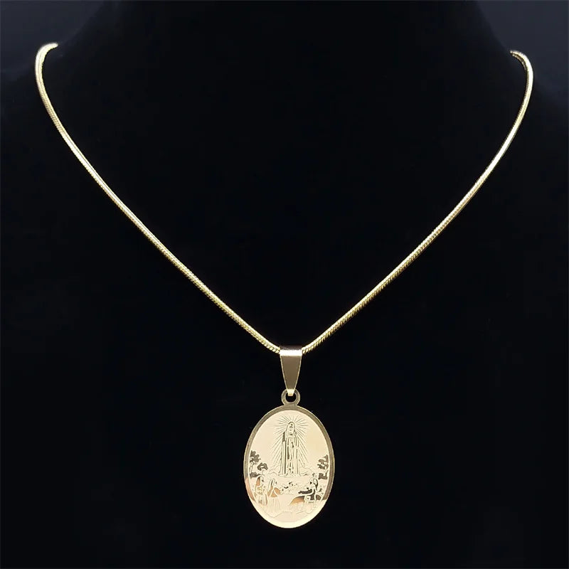 Vierge Marie pendentif croyant collier pour femmes en acier inoxydable religieux catholique clavicule chaîne colliers ras du cou bijoux N2056