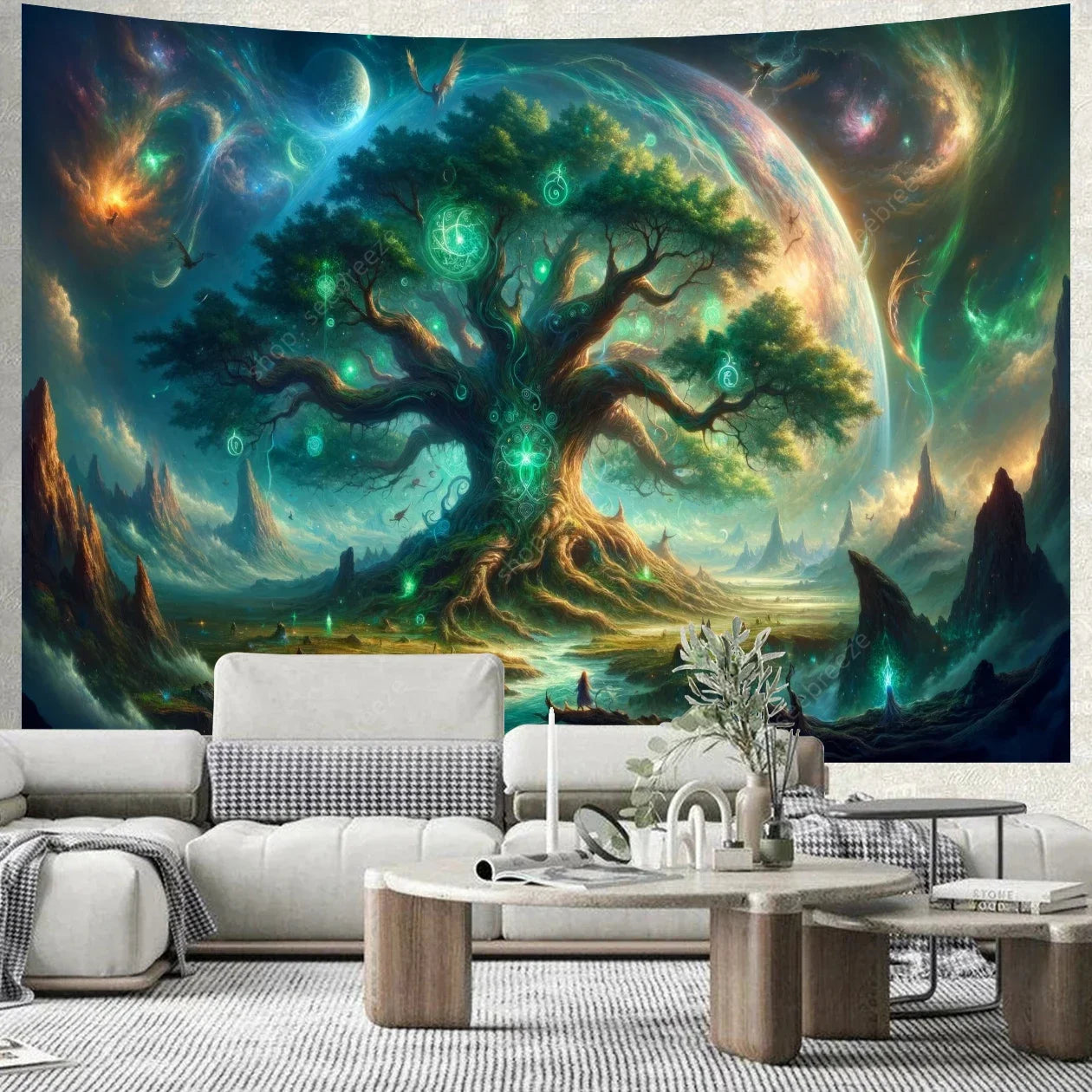 Tapisserie Murale Arbre de Vie Psychédélique Grand Mandala Bohème Sorcellerie Décor Salle de Rencontre