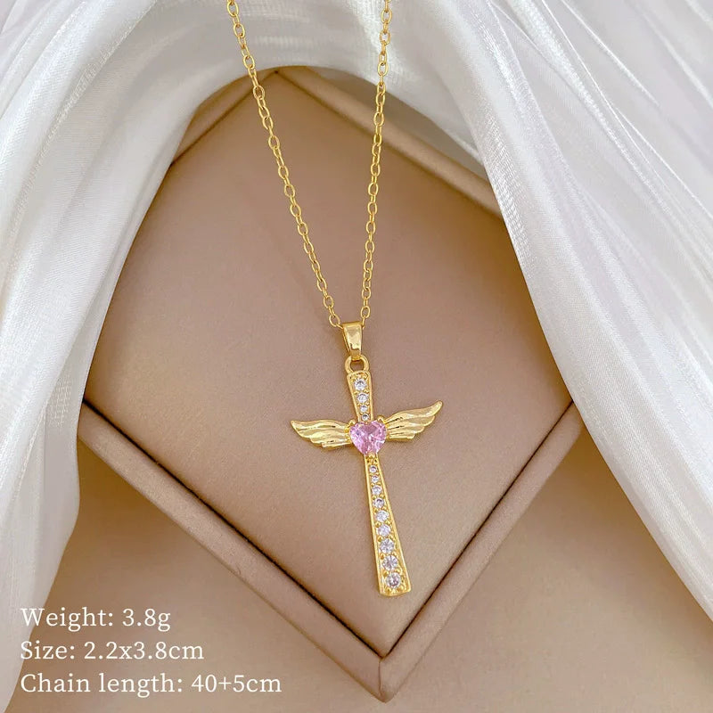 Collier ailes d'angle en acier inoxydable CZ, serpent Ouroboros, baguette magique, caducée, Asclepius, colliers, médicaux d'urgence, bijoux