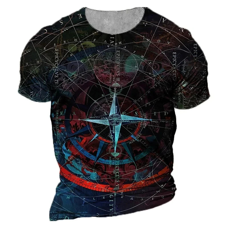 T-Shirt à Manches Courtes et Col Ras du Cou pour Homme, avec Impression 3D de Boussole de Navigation, Zones Me 6XL