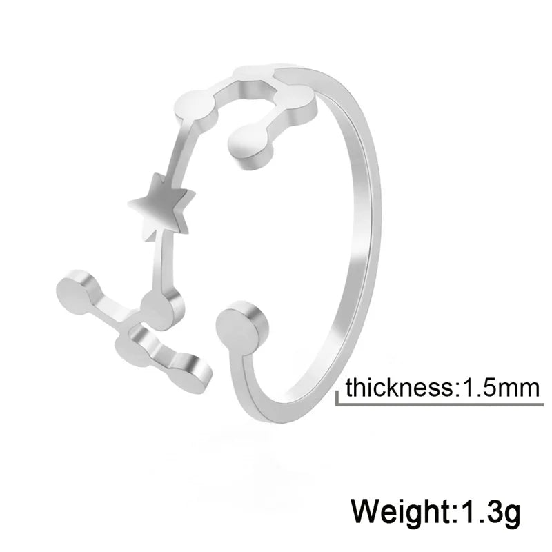 12 bagues de constellation pour femmes, anneaux ouverts et réglables du zodiaque pour adolescents, vergine, Cancer, balance, lion, poissons, bijoux, cadeau d'anniversaire