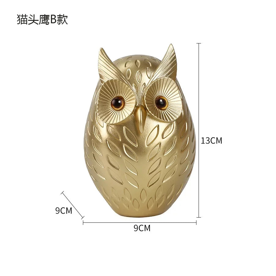 Statue de hibou en résine, Figurines de hibou doré mignon, décoration nordique pour la maison, Sculpture animale, artisanat intérieur de salon, ornements de bureau