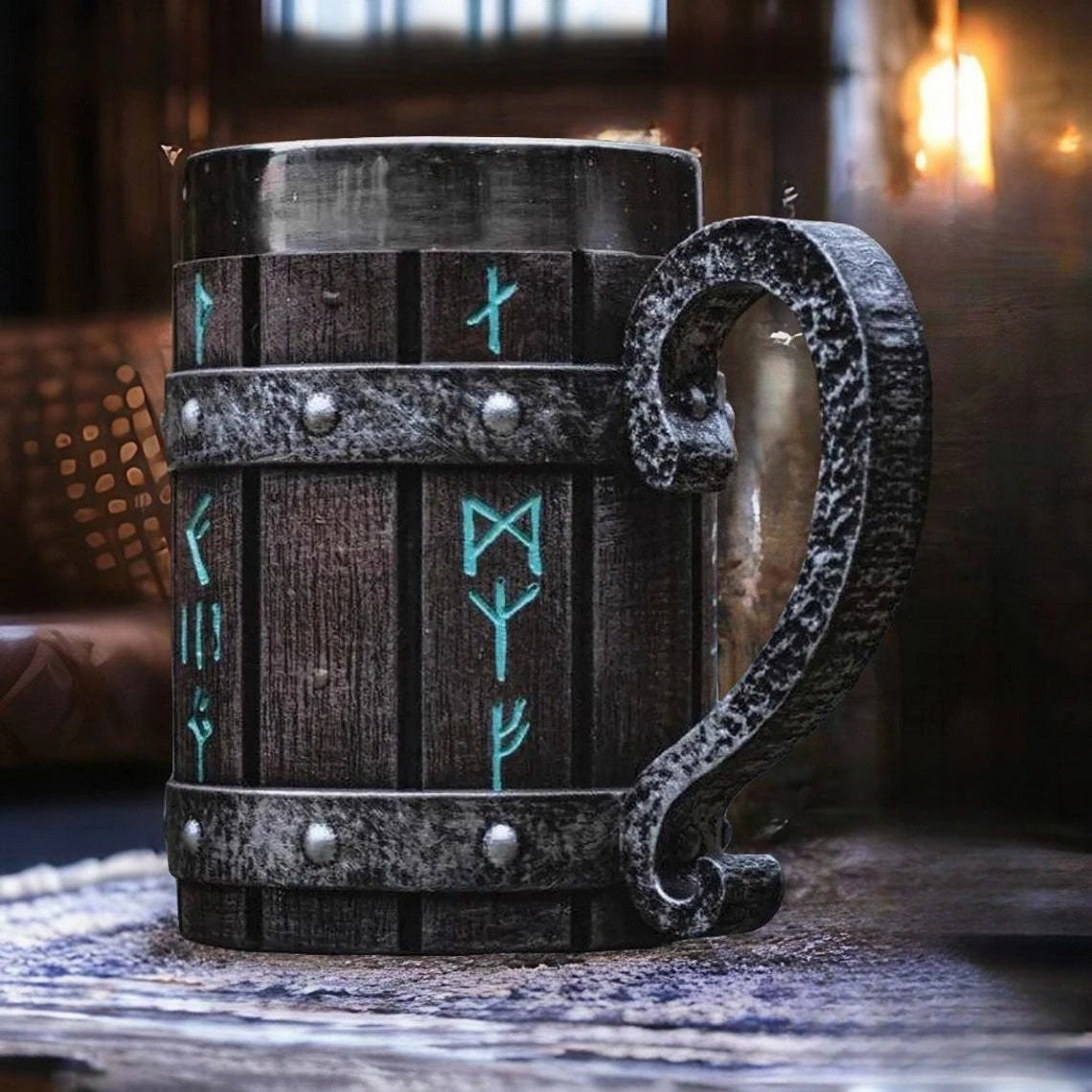 Tasse à café viking vintage avec doublure en acier inoxydable, grande capacité, baril de chêne, chope à bière, tasse à thé, pub, bar, cadeau de fête