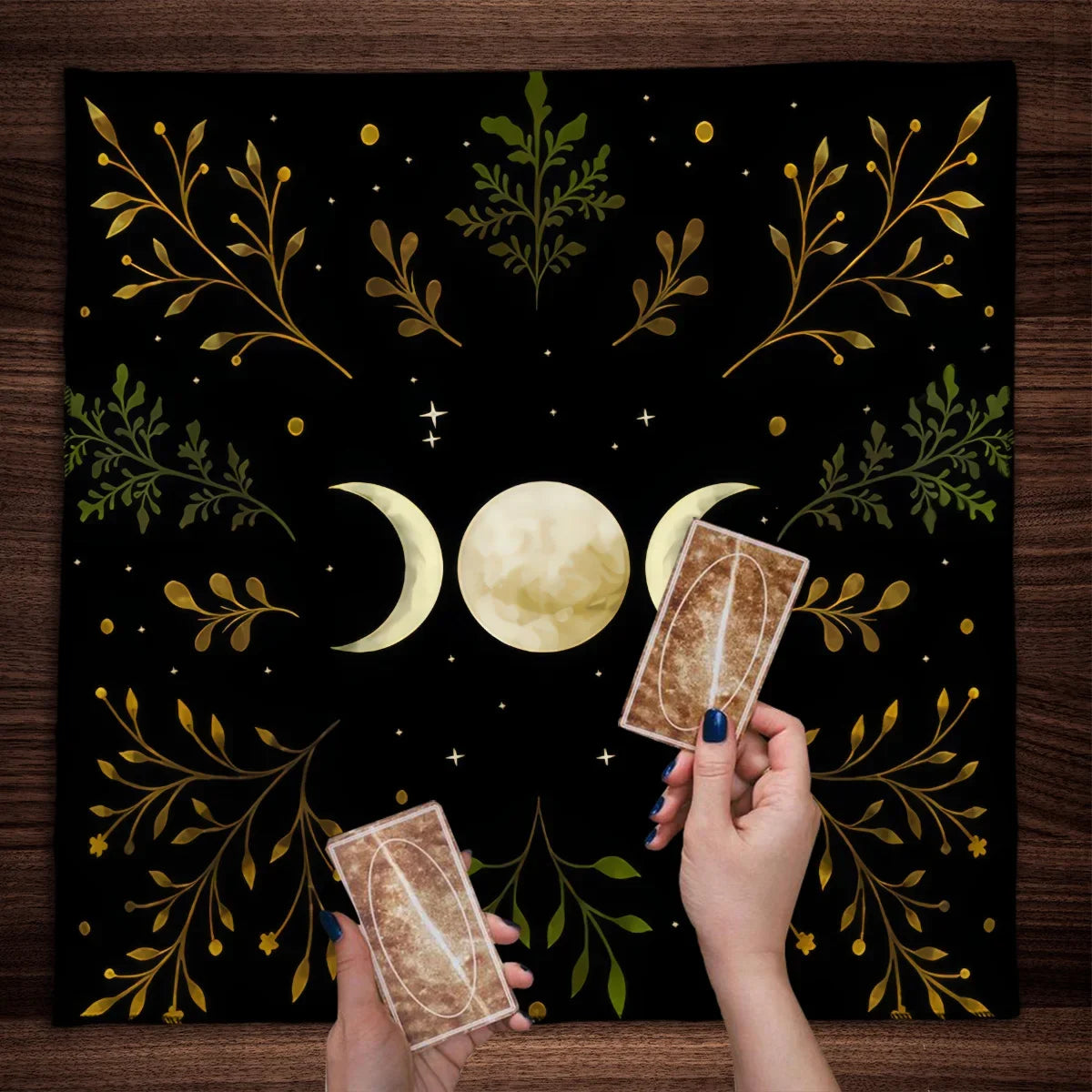 Nappe de carte de Tarot arbre de vie, nappe de plantes de Phase de lune pour Tarot de sorcière Wicca, tissu d'autel, tapis de carte de Divination