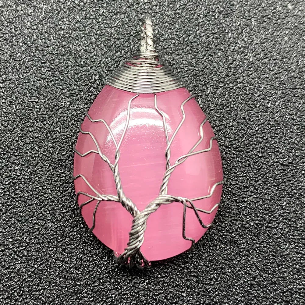 Pendentif en pierre naturelle pour femme, breloques en cristal, arbre de vie fait à la main, goutte d'eau, bijoux de déclaration, cadeau de bricolage, mode