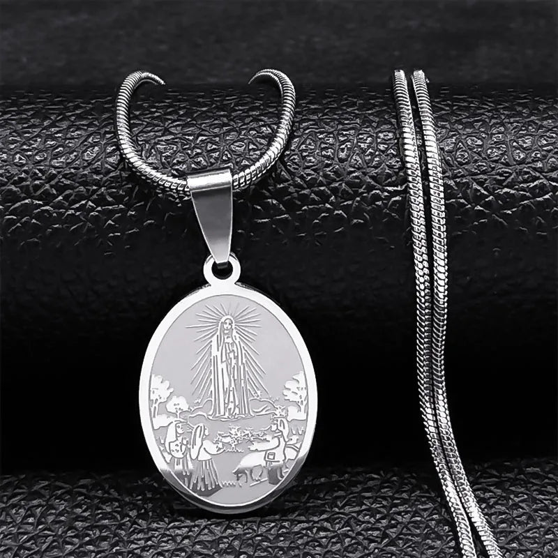 Vierge Marie pendentif croyant collier pour femmes en acier inoxydable religieux catholique clavicule chaîne colliers ras du cou bijoux N2056