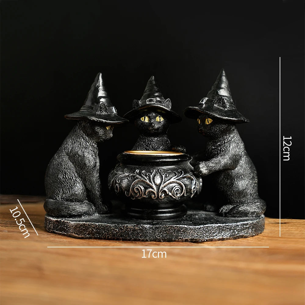 Bougeoir en résine de chat de sorcière, décoration d'Halloween, artisanat de vacances, décoration de la maison, 1 PC