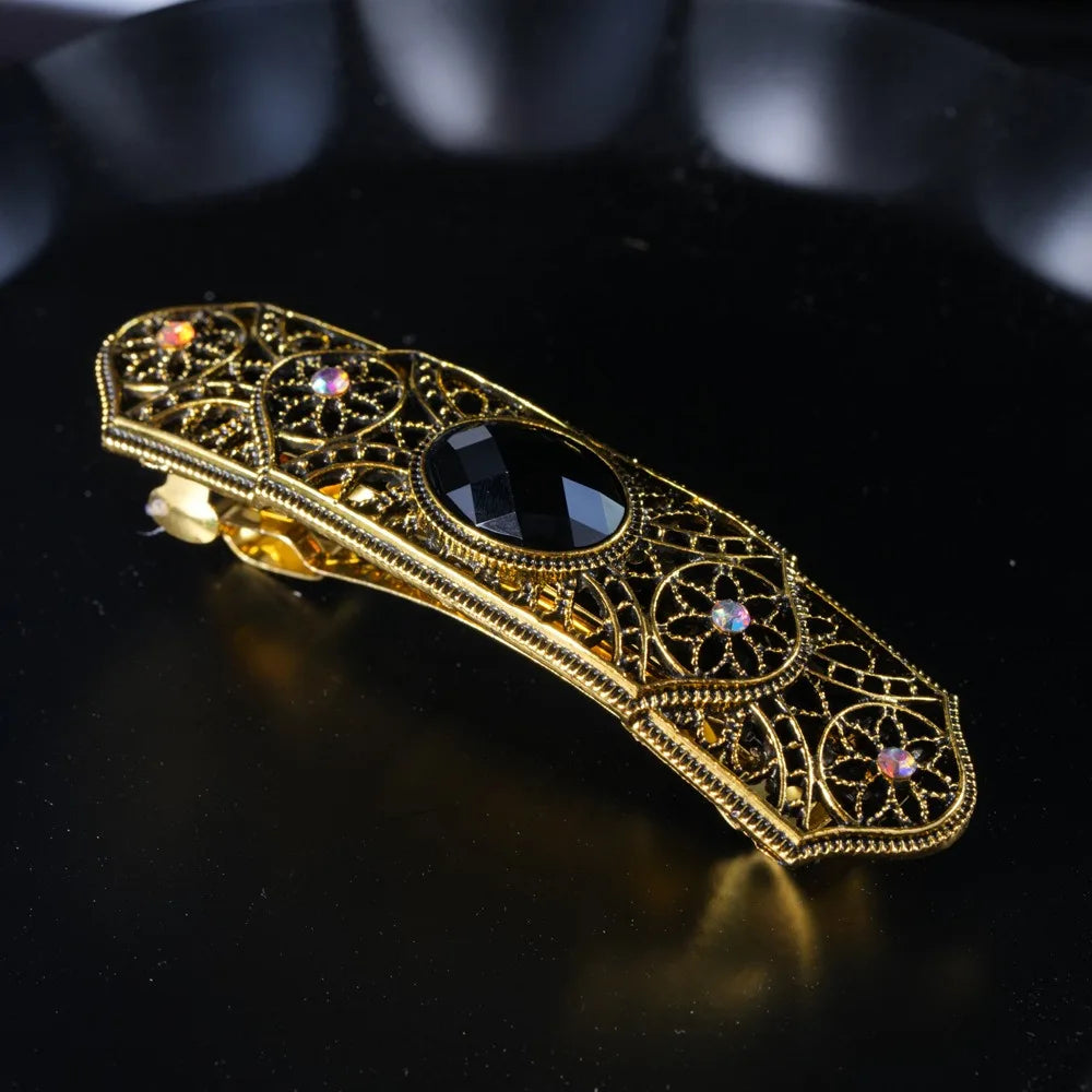 Pince à Cheveux Horizontale de Style Rétro pour Femme, Épingle en Alliage Premium, Griffe Droite, Couleurs Or et Argent, Style Européen et Américain