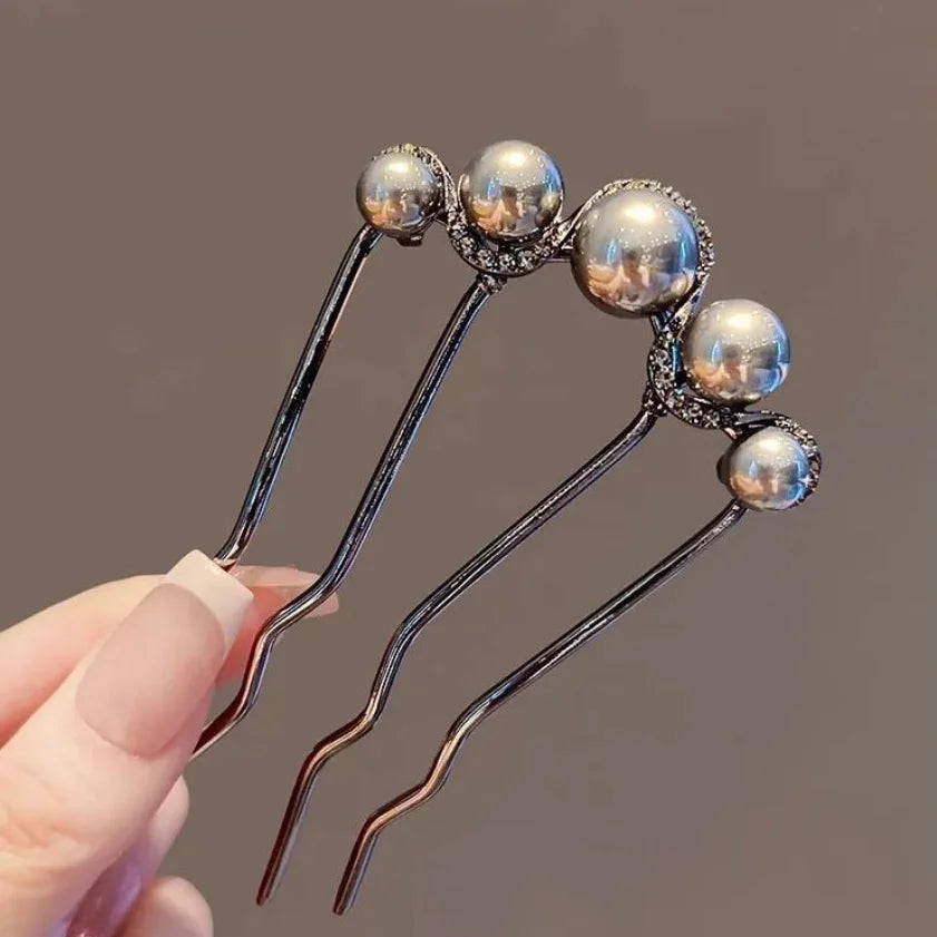 Épingle à cheveux en forme de 03/U pour femme, fermoir à cheveux en alliage féminin, accessoires pour chignon rétro français, perle élégante, peignes à fleurs, cadeau