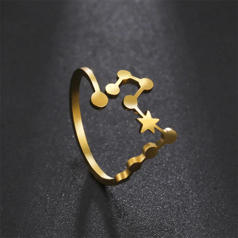 12 bagues de constellation pour femmes, anneaux ouverts et réglables du zodiaque pour adolescents, vergine, Cancer, balance, lion, poissons, bijoux, cadeau d'anniversaire