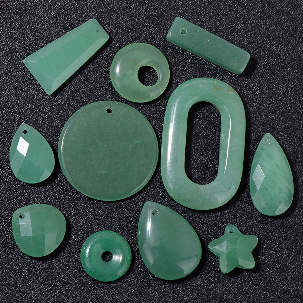 Pendentif en Pierre Naturelle Aventurine Verte, Perles de Jades de Guérison, Breloques Porte-Bonheur, Bijoux de Bricolage pour Femme et Homme, 2 Pièces