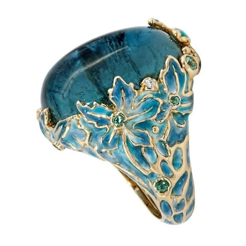 Bague de Fiançailles en Émail Carimplanté avec Pierre Bleue Incrustée pour Femme, Bijoux Créatifs Élégants à la Mode