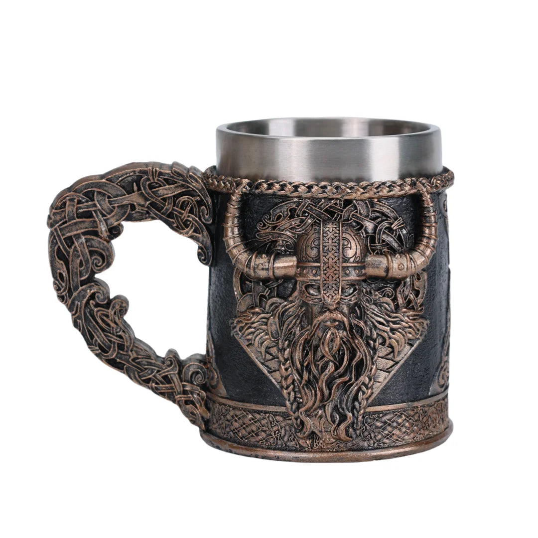 Valhalla Viking acier inoxydable nordique Viking baril Dragon bateau guerrier corne crâne bière tasse Tankard Stein tasse 400 ml