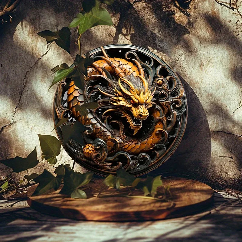 Panneau rond en aluminium avec motif de dragon créatif, art mural, décor de maison et de bureau, décoration murale de garage, décoration de chambre