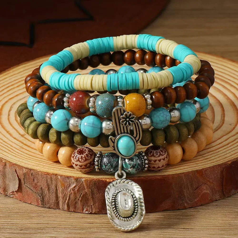 Chapeau de pays occidental tête d'animal feuille plume femmes Bracelets porte-bonheur femmes Bracelets en cuir hommes bracelet en gros bijoux cadeau
