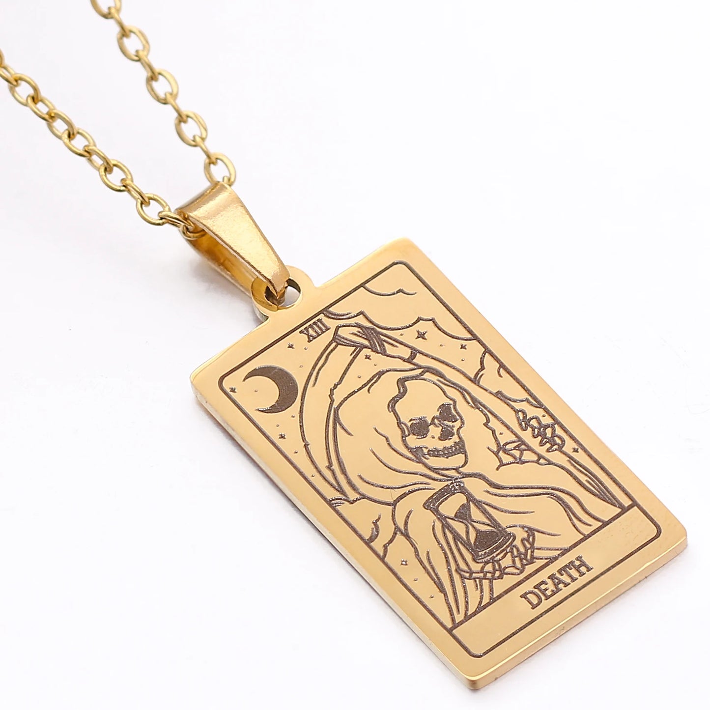 Collier de carte de Tarot en acier inoxydable, amulette porte-bonheur, bijoux ras du cou pour femmes, pendentif magicien/étoile/lune/soleil, vente en gros