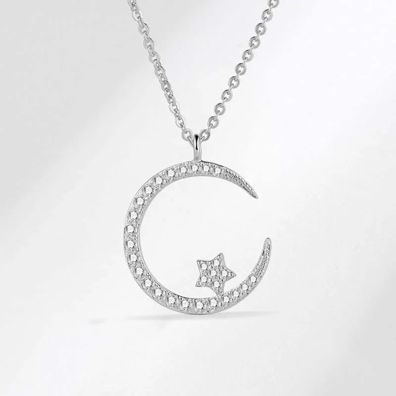 Collier pendentif étoile lune incrusté de zircone brillant pour femmes, chaîne de clavicule en cristal de luxe, bijoux de mariage