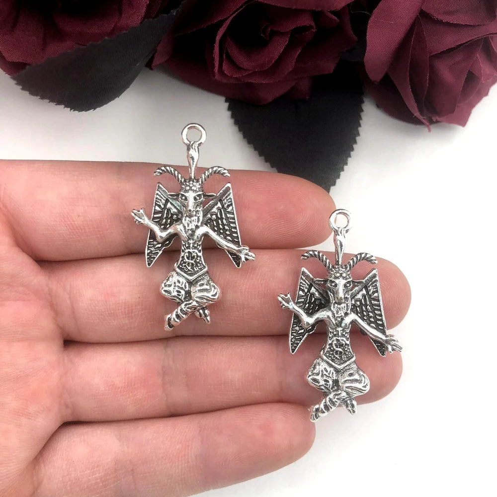 2 pièces gothique Baphomet chèvre satanique Lucifer Sigil pendentif collier à faire soi-même porte-clés boucles d'oreilles accessoires de bijoux faits à la main