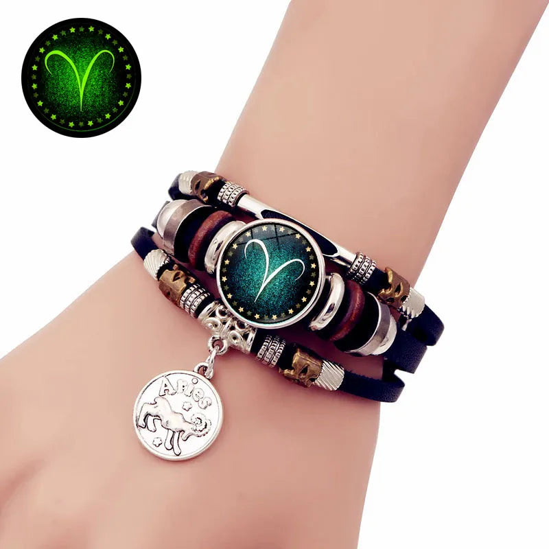 Bracelet en cuir du zodiaque ciel étoilé lumineux, multicouche, perles, bijoux pour Couple, cadeau d'amitié
