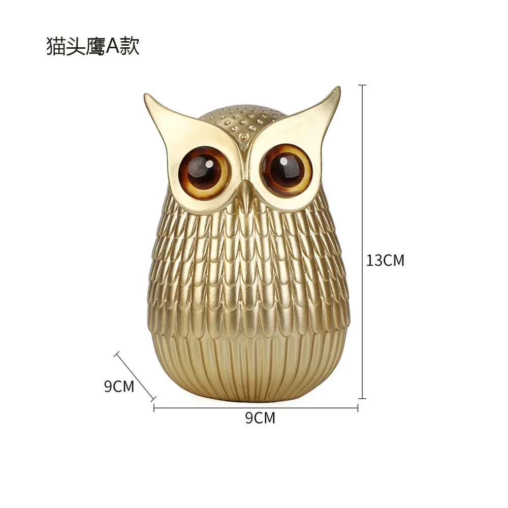 Statue de hibou en résine, Figurines de hibou doré mignon, décoration nordique pour la maison, Sculpture animale, artisanat intérieur de salon, ornements de bureau