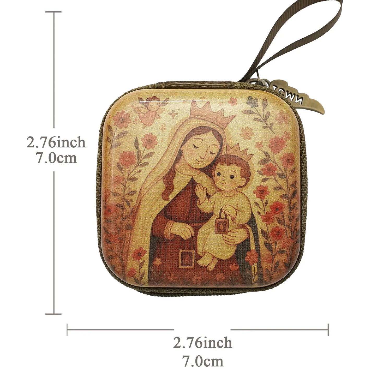 7x7 cm vierge marie jésus prière chapelet sac bijoux religieux boîte de rangement Articulos religiosos catholico