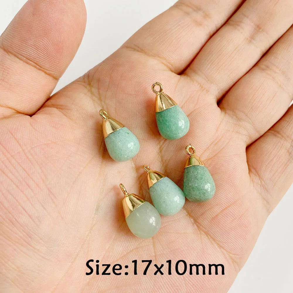Pendentif en Pierre Naturelle Aventurine Verte, Perles de Jades de Guérison, Breloques Porte-Bonheur, Bijoux de Bricolage pour Femme et Homme, 2 Pièces