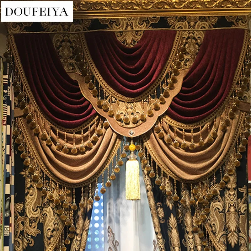 Palace Optics-Rideaux occultants brodés en chenille, cantonnière de fenêtre, tulle de luxe, salon, chambre à coucher, villa élégante, européenne